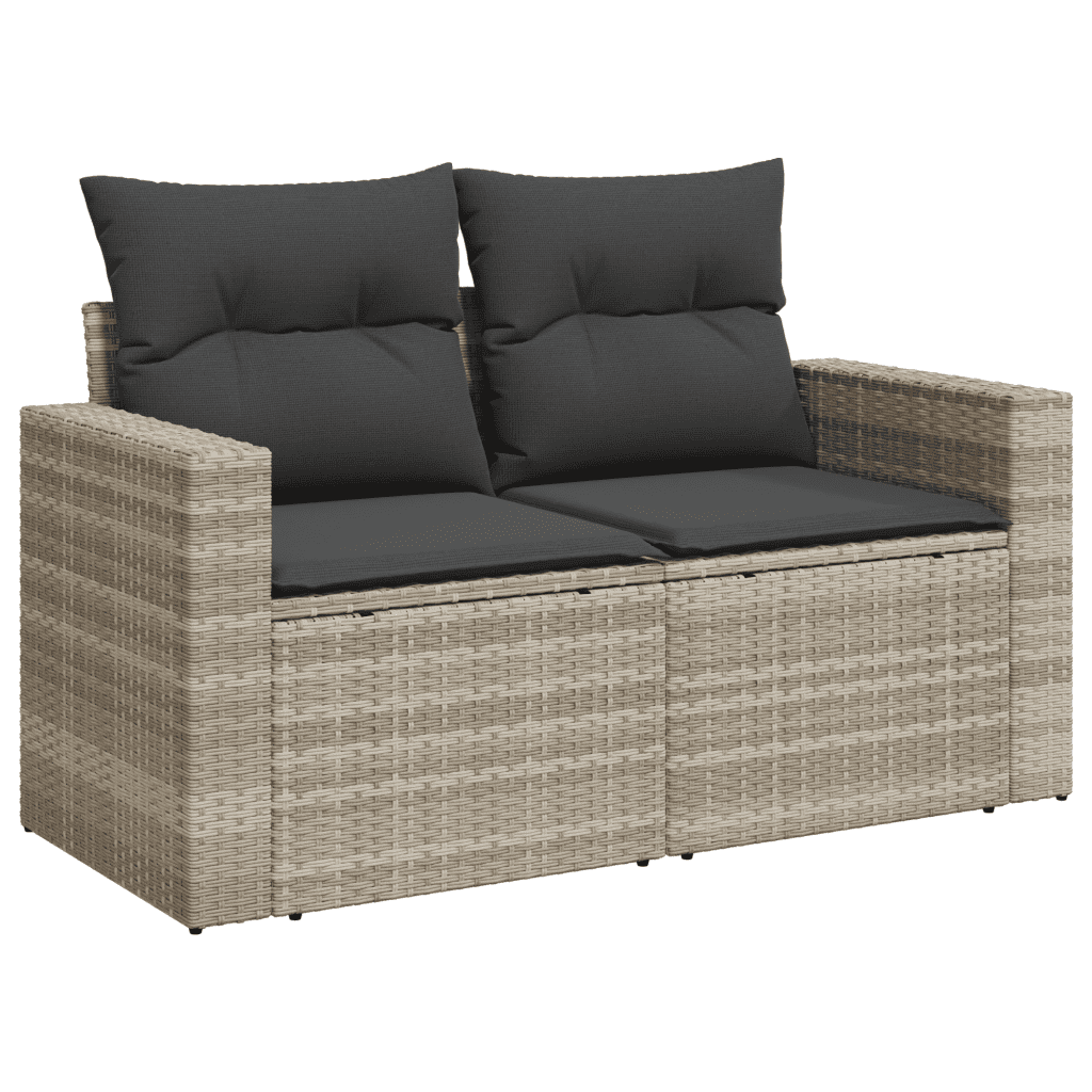 vidaXL 6-delige Loungeset met kussens poly rattan lichtgrijs