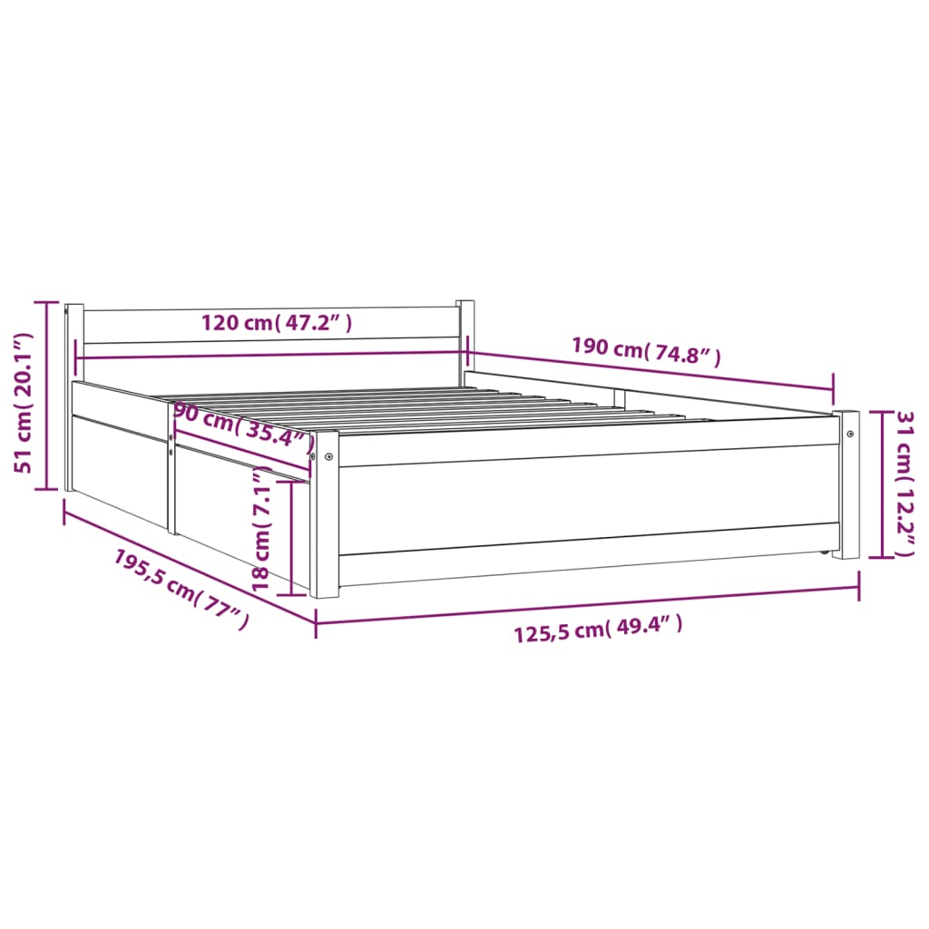 vidaXL Bedframe met lades 120x190 cm