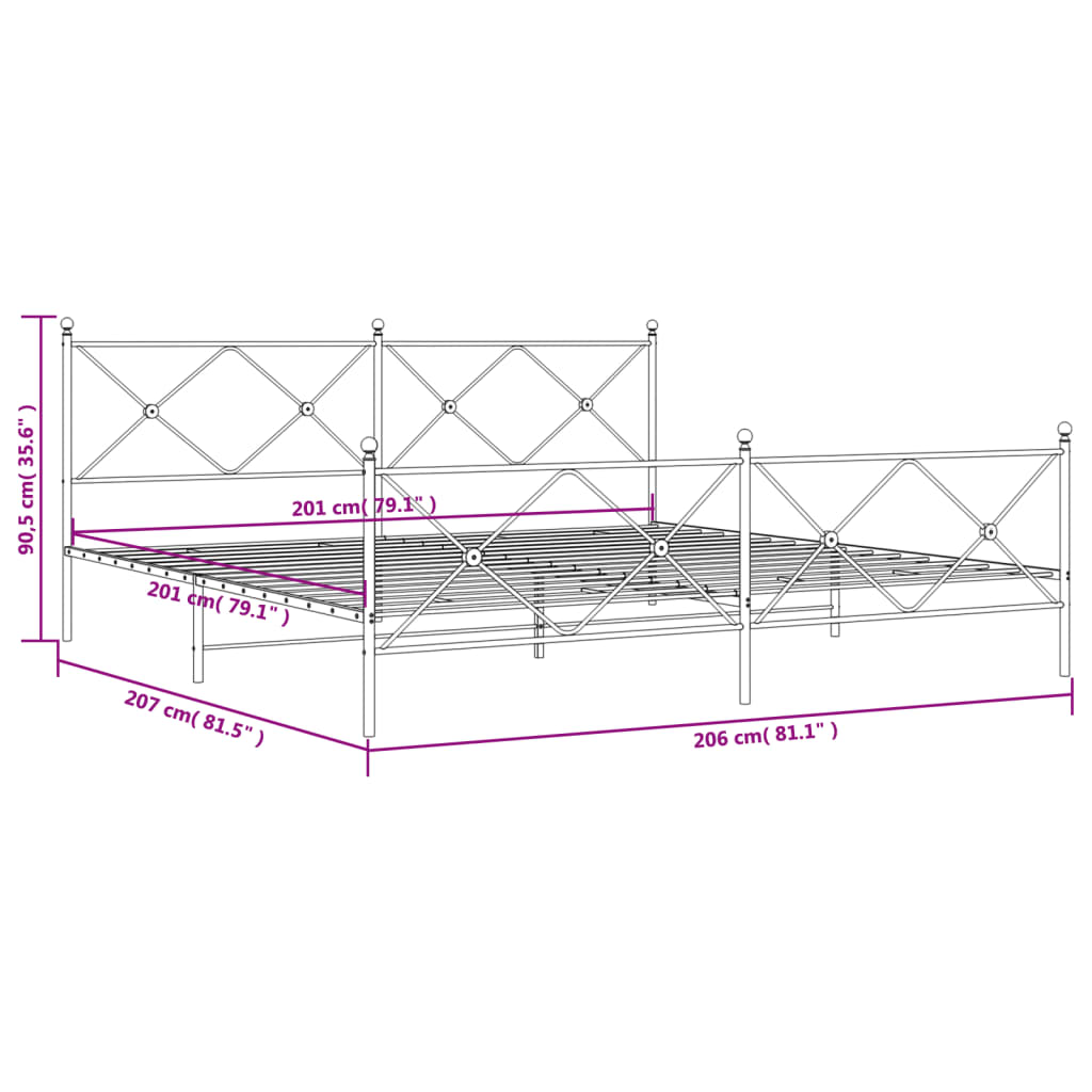 vidaXL Bedframe met hoofd- en voeteneinde metaal wit 200x200 cm