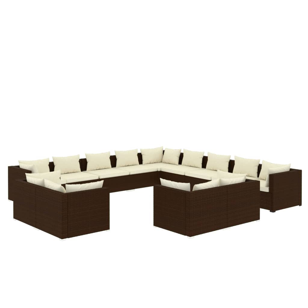 vidaXL 13-delige Loungeset met kussens poly rattan bruin