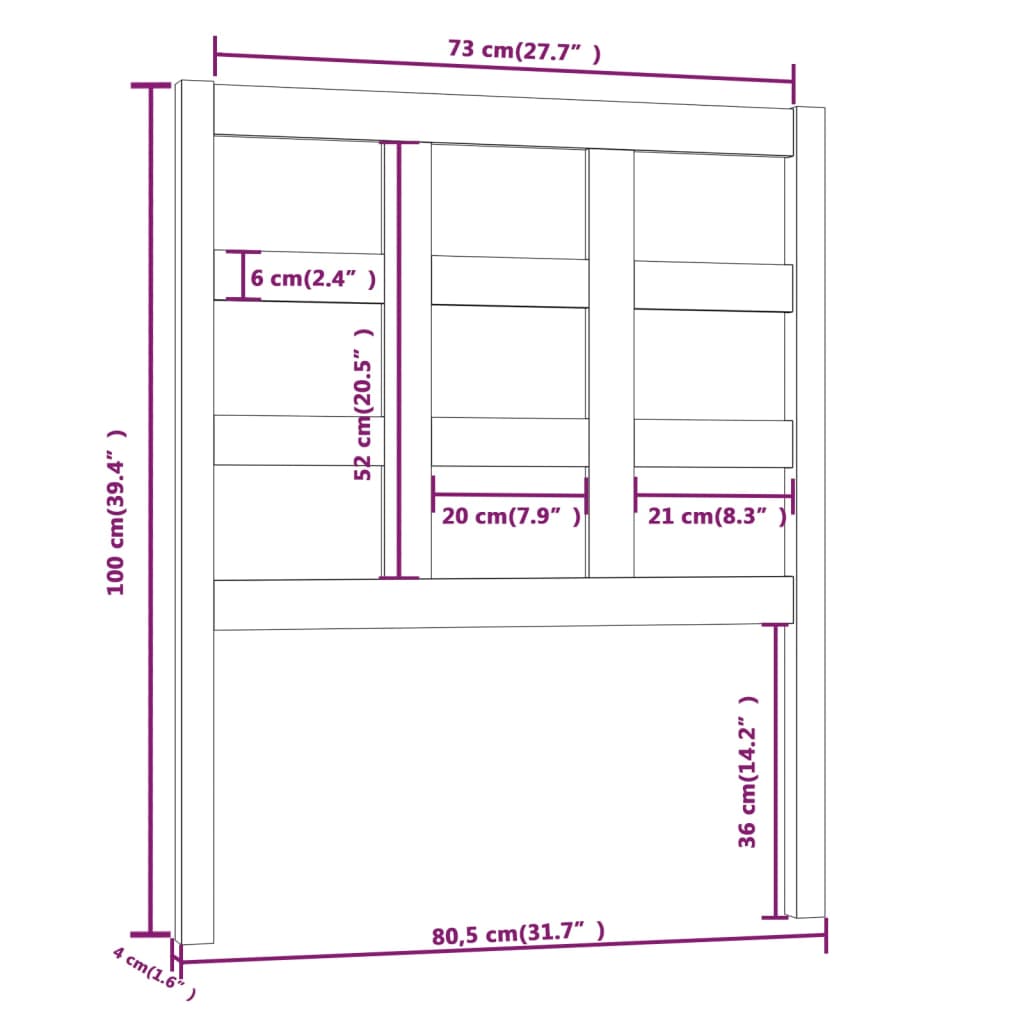 vidaXL Hoofdbord 80,5x4x100 cm massief grenenhout grijs