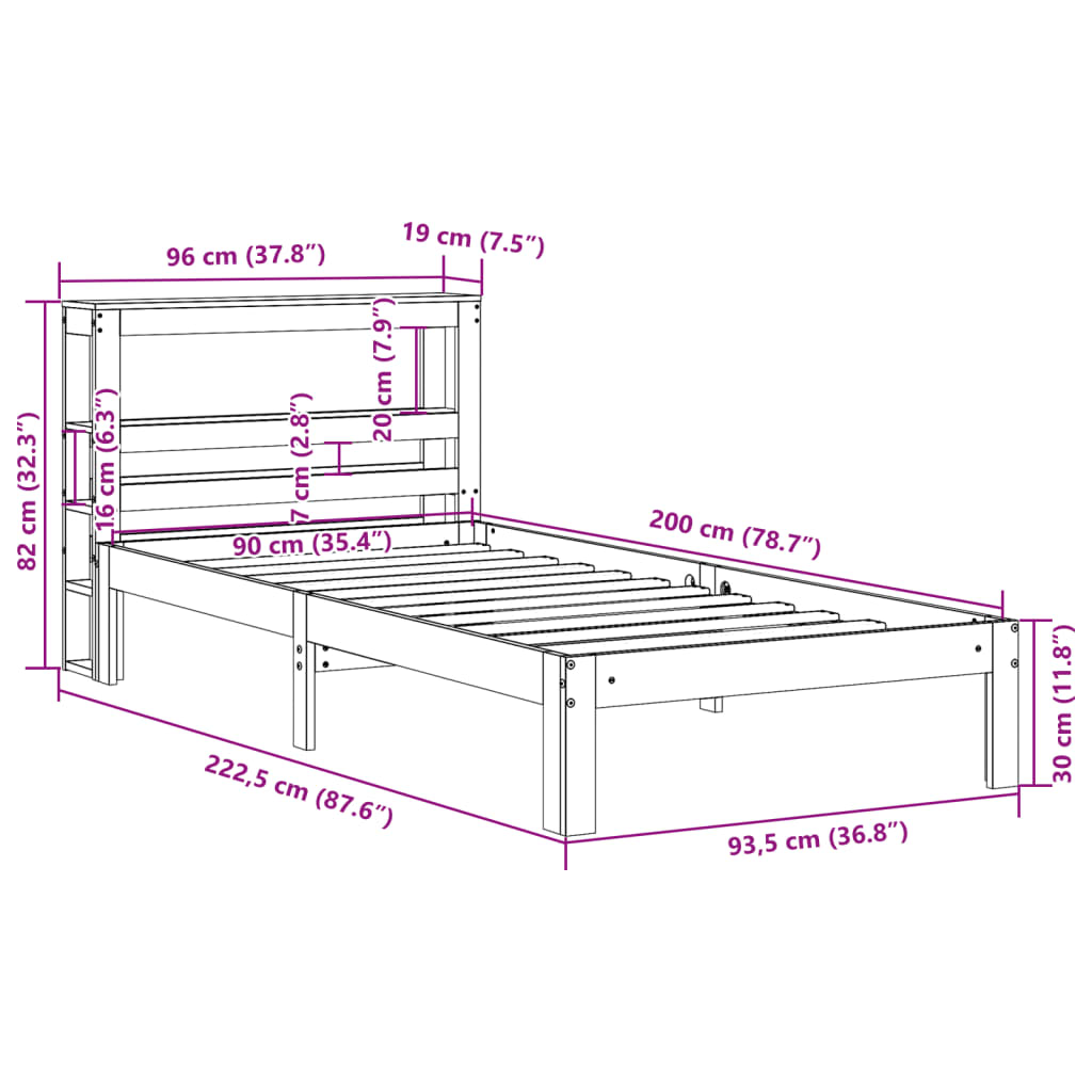 vidaXL Bedframe met hoofdeinde zonder matras 90x200 cm wit