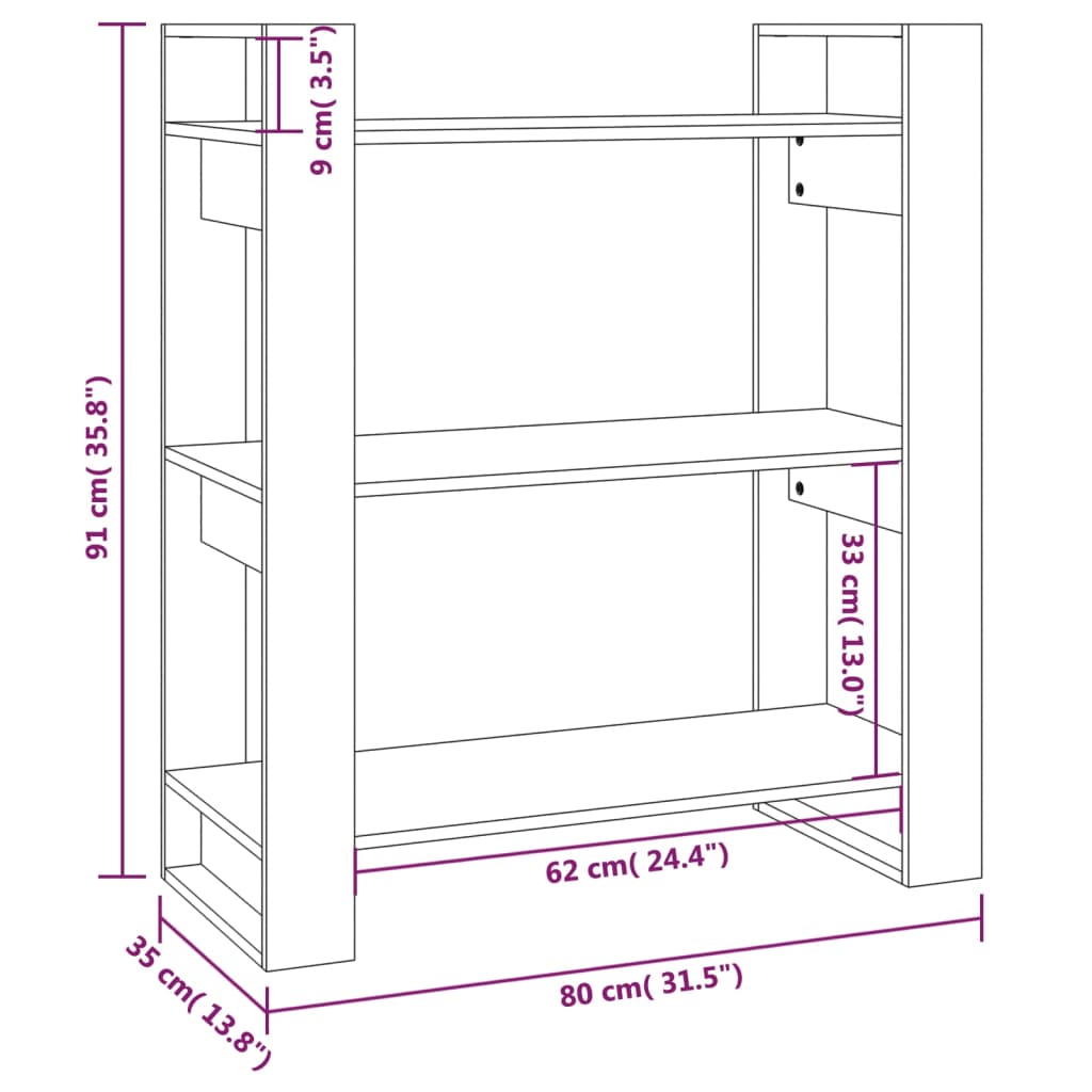 vidaXL Boekenkast/kamerscherm 80x35x91 cm massief hout honingbruin