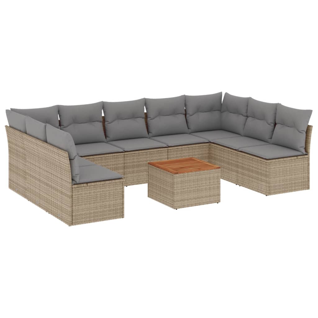 vidaXL 10-delige Loungeset met kussens poly rattan gemengd beige