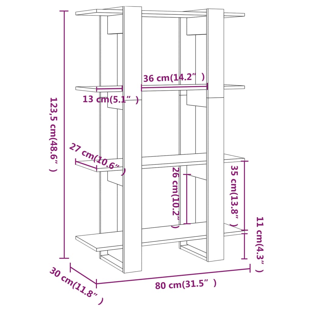 vidaXL Boekenkast/kamerscherm 80x30x123,5 cm hoogglans wit