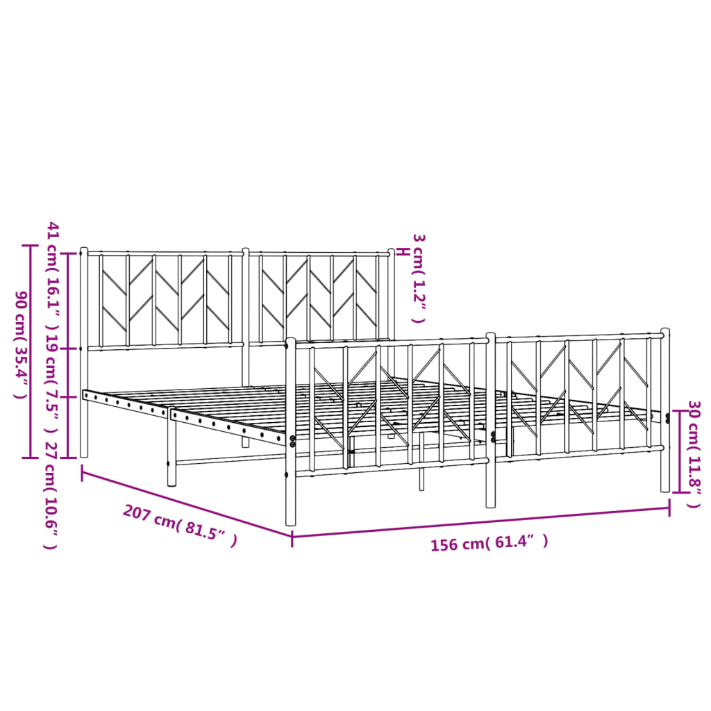 vidaXL Bedframe met hoofd- en voeteneinde metaal zwart 150x200 cm