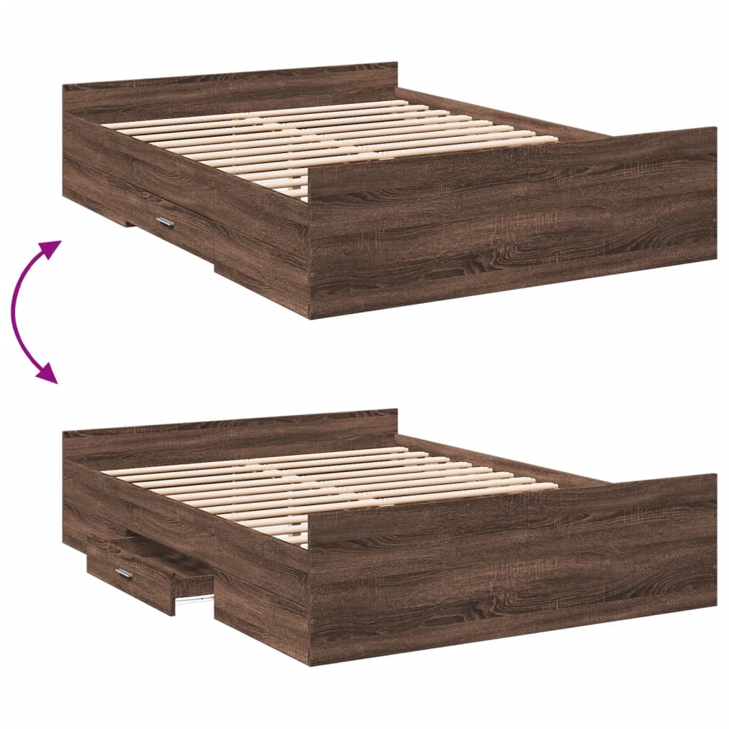 vidaXL Bedframe met lades bewerkt hout bruin eikenkleur 120x200 cm