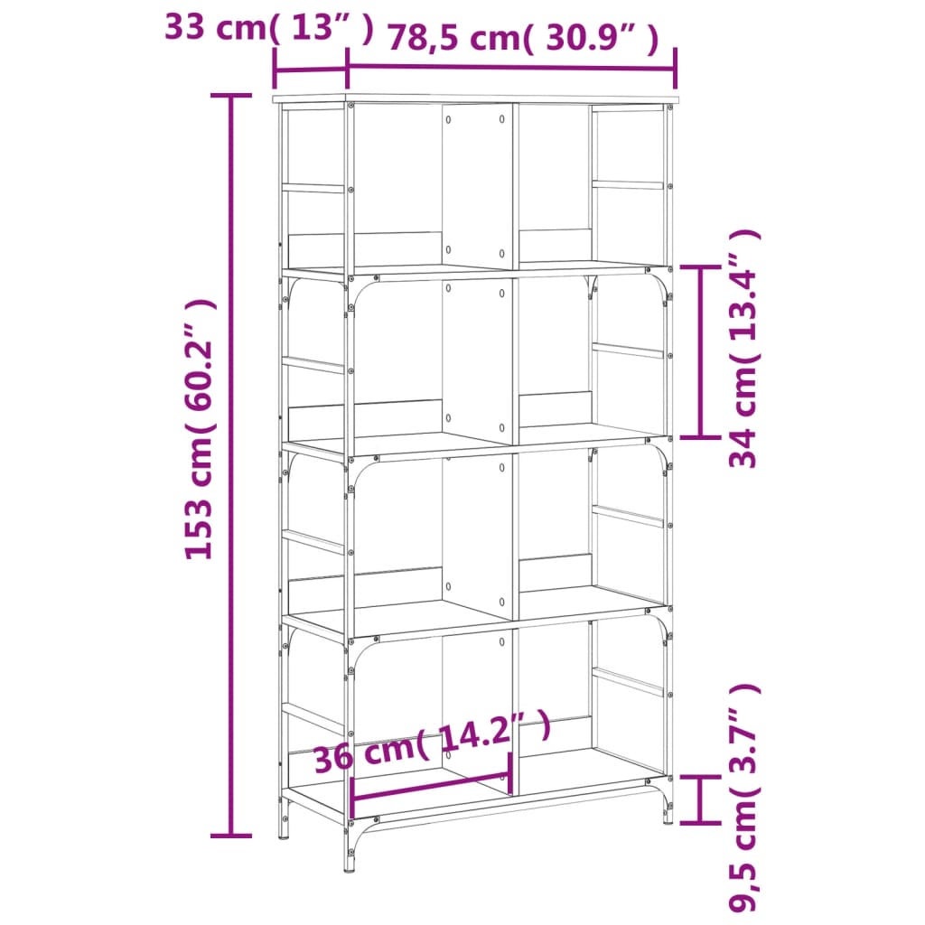 vidaXL Boekenrek 78,5x33x153 cm bewerkt hout sonoma eikenkleurig