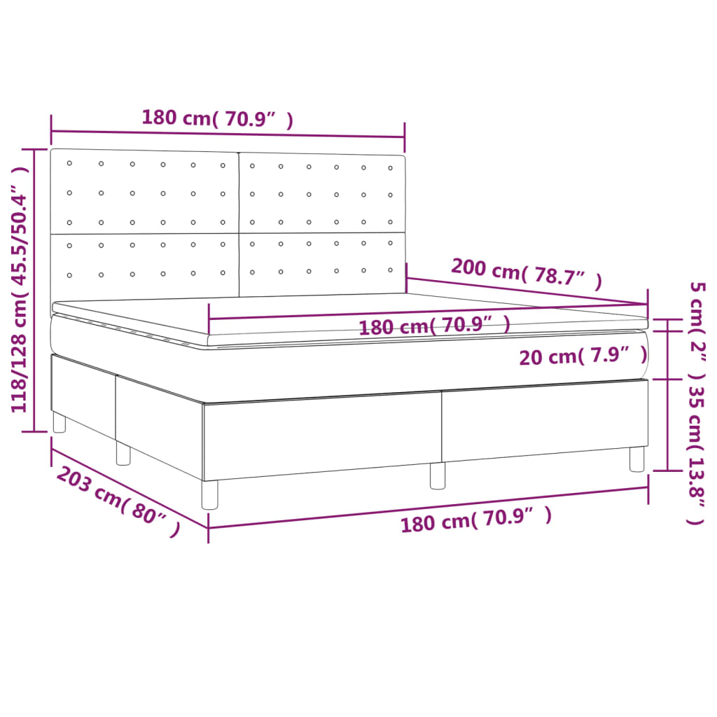 vidaXL Boxspring met matras stof donkergrijs 180x200 cm