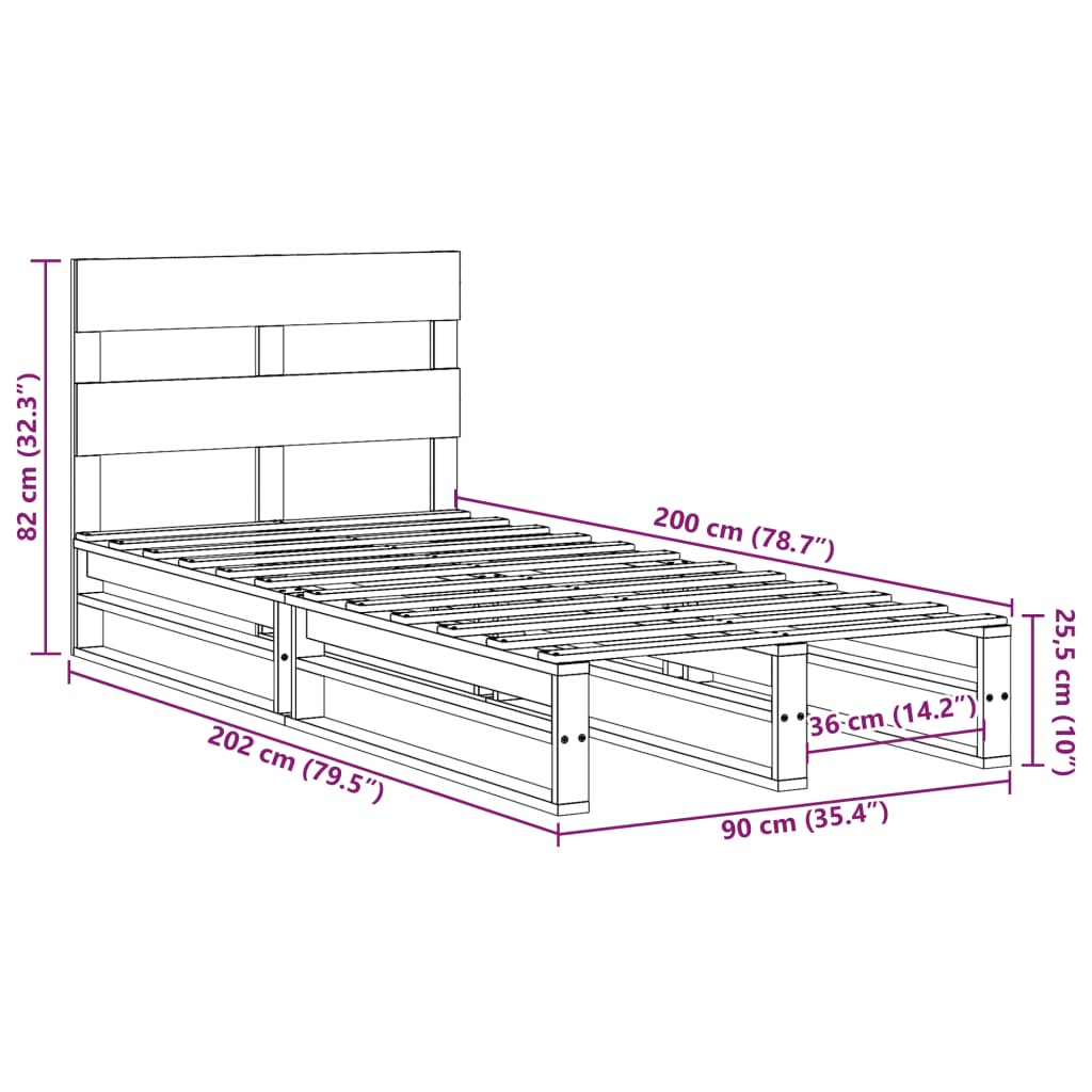 vidaXL Bedframe zonder matras massief grenenhout wit 90x200 cm