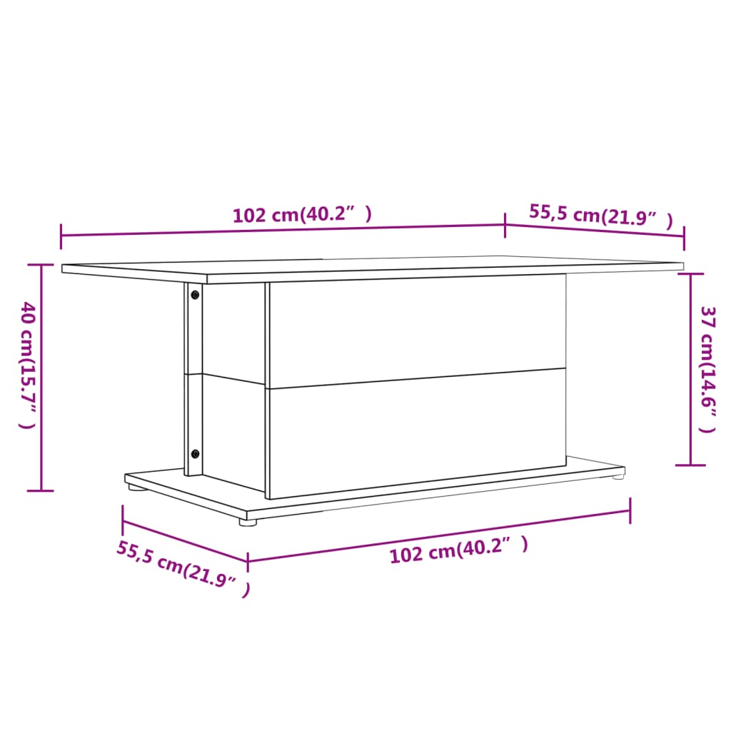 vidaXL Salontafel 102x55,5x40 cm bewerkt hout witr