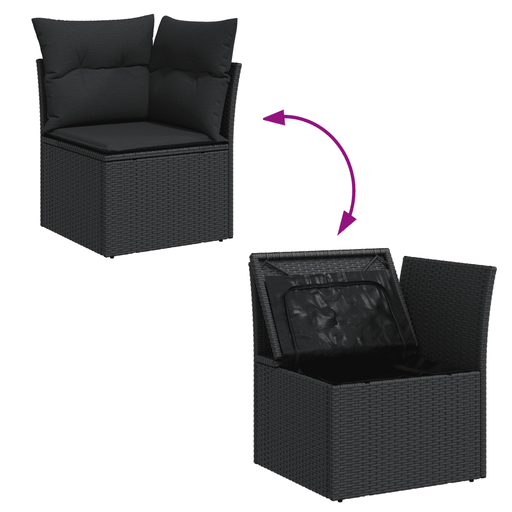 vidaXL 7-delige Loungeset met kussens poly rattan zwart