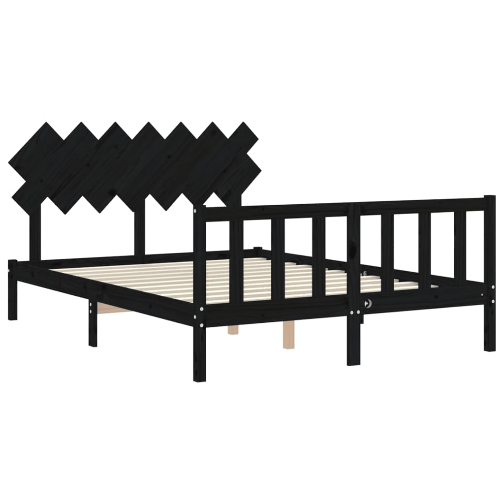 vidaXL Bedframe met hoofdbord massief hout zwart