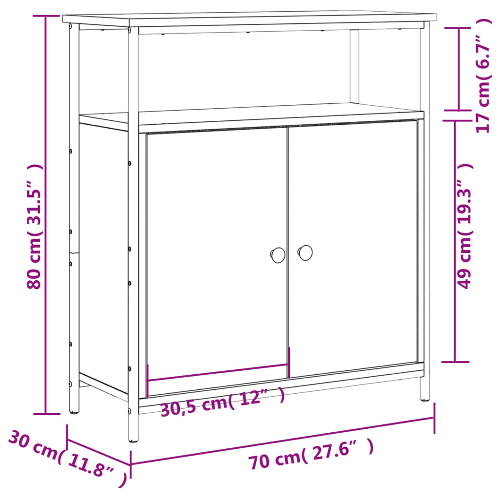 vidaXL Dressoir 70x30x80 cm bewerkt hout grijs sonoma