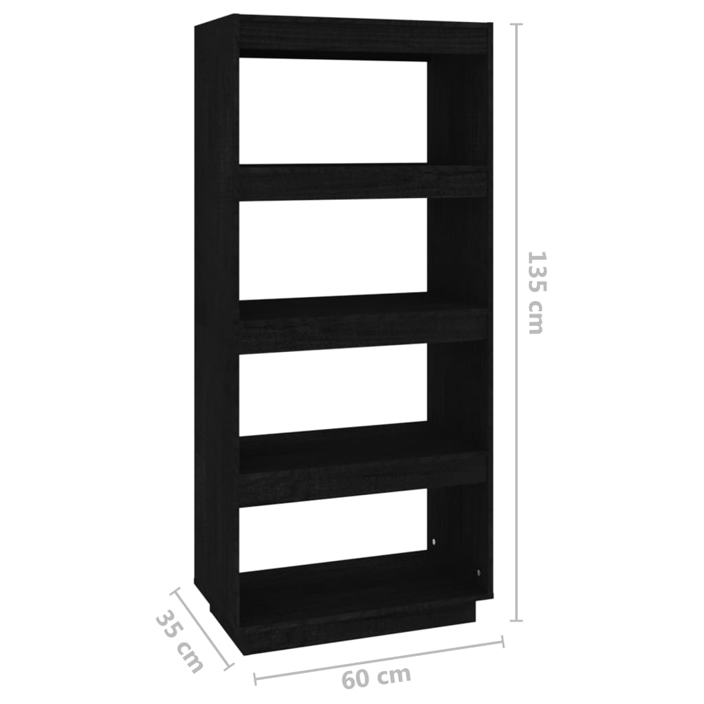 vidaXL Boekenkast/kamerscherm 60x35x135 cm massief grenenhout zwart