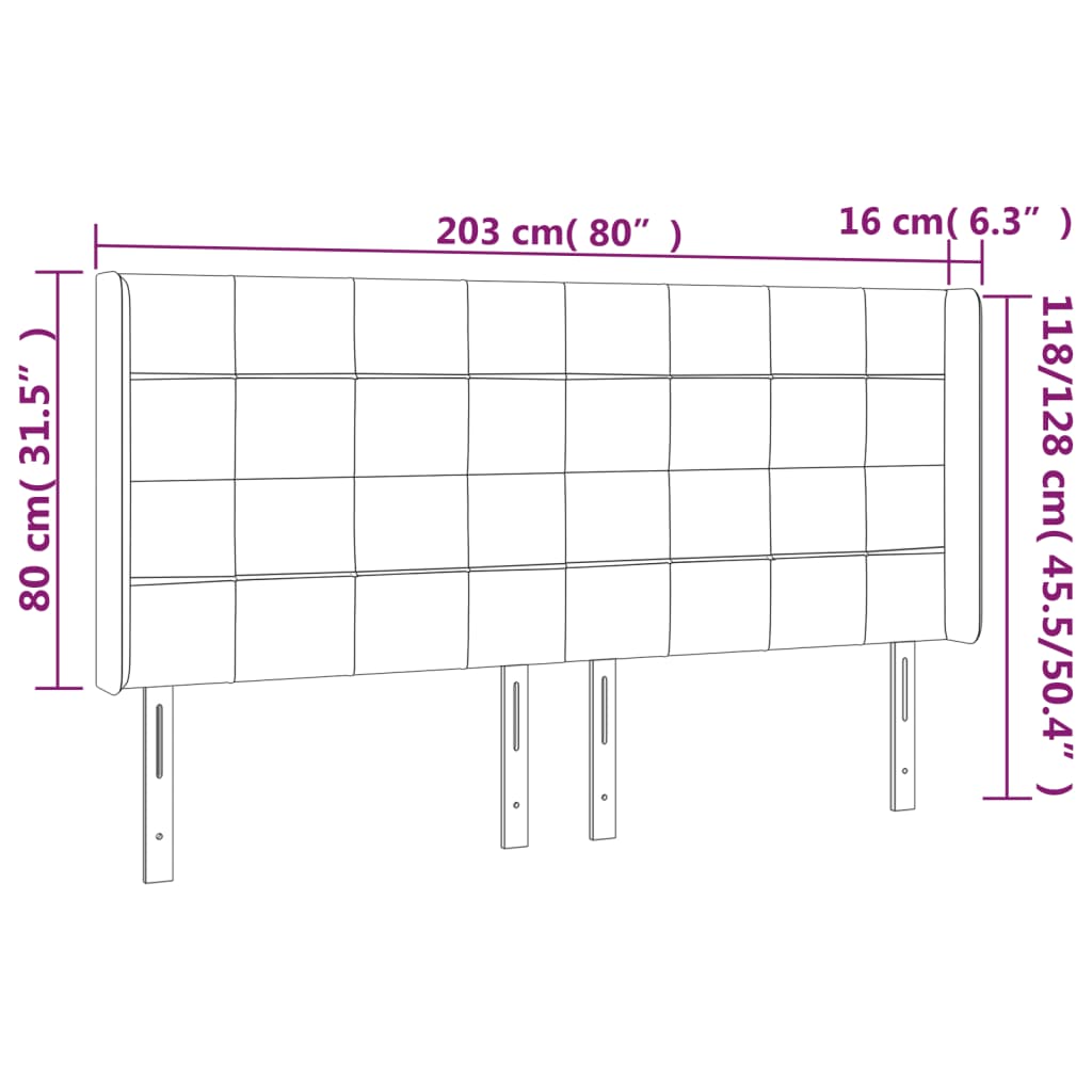 vidaXL Hoofdbord LED 203x16x118/128 cm fluweel donkergroen