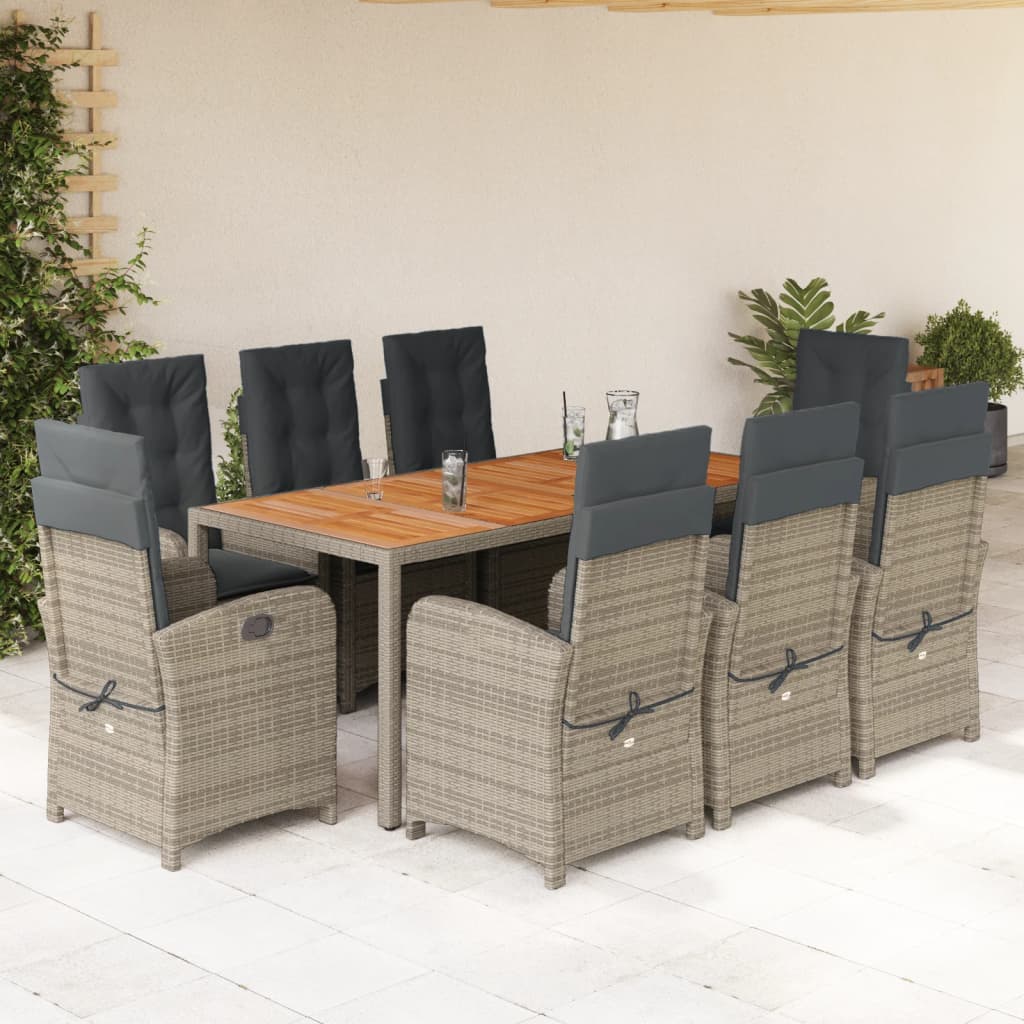 vidaXL 9-delige Tuinset met kussens poly rattan grijs