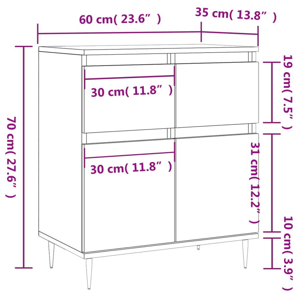 vidaXL Dressoir 60x35x70 cm bewerkt hout sonoma eikenkleurig