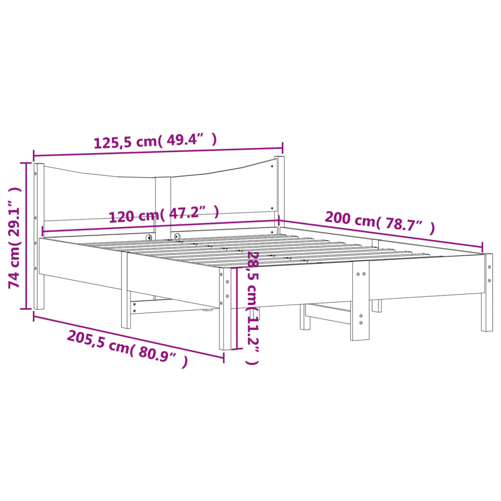 vidaXL Bedframe zonder matras massief grenenhout wit 120x200 cm