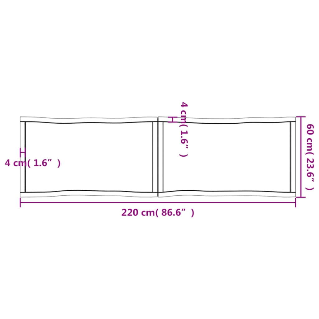 vidaXL Tafelblad natuurlijke rand 220x60x(2-6)cm eikenhout lichtbruin