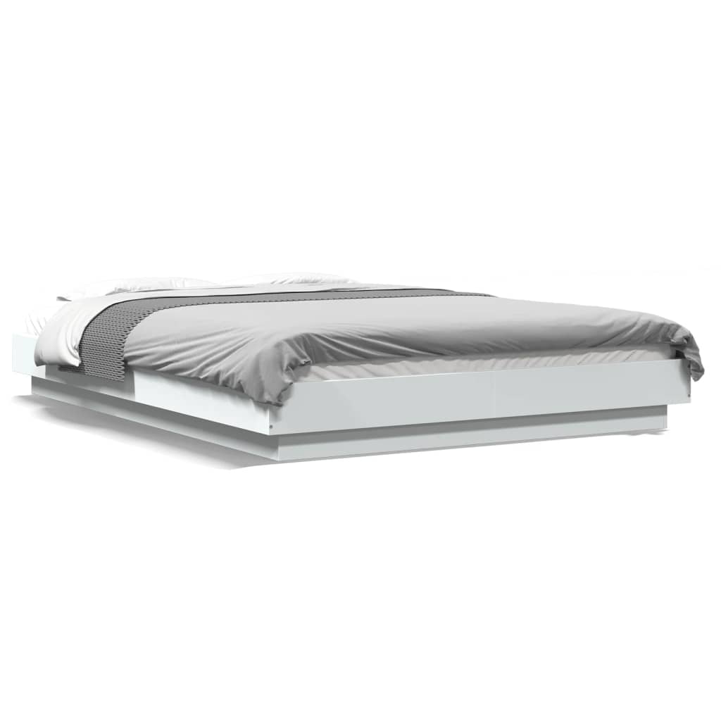 vidaXL Bedframe met LED-verlichting bewerkt hout wit 140x200 cm