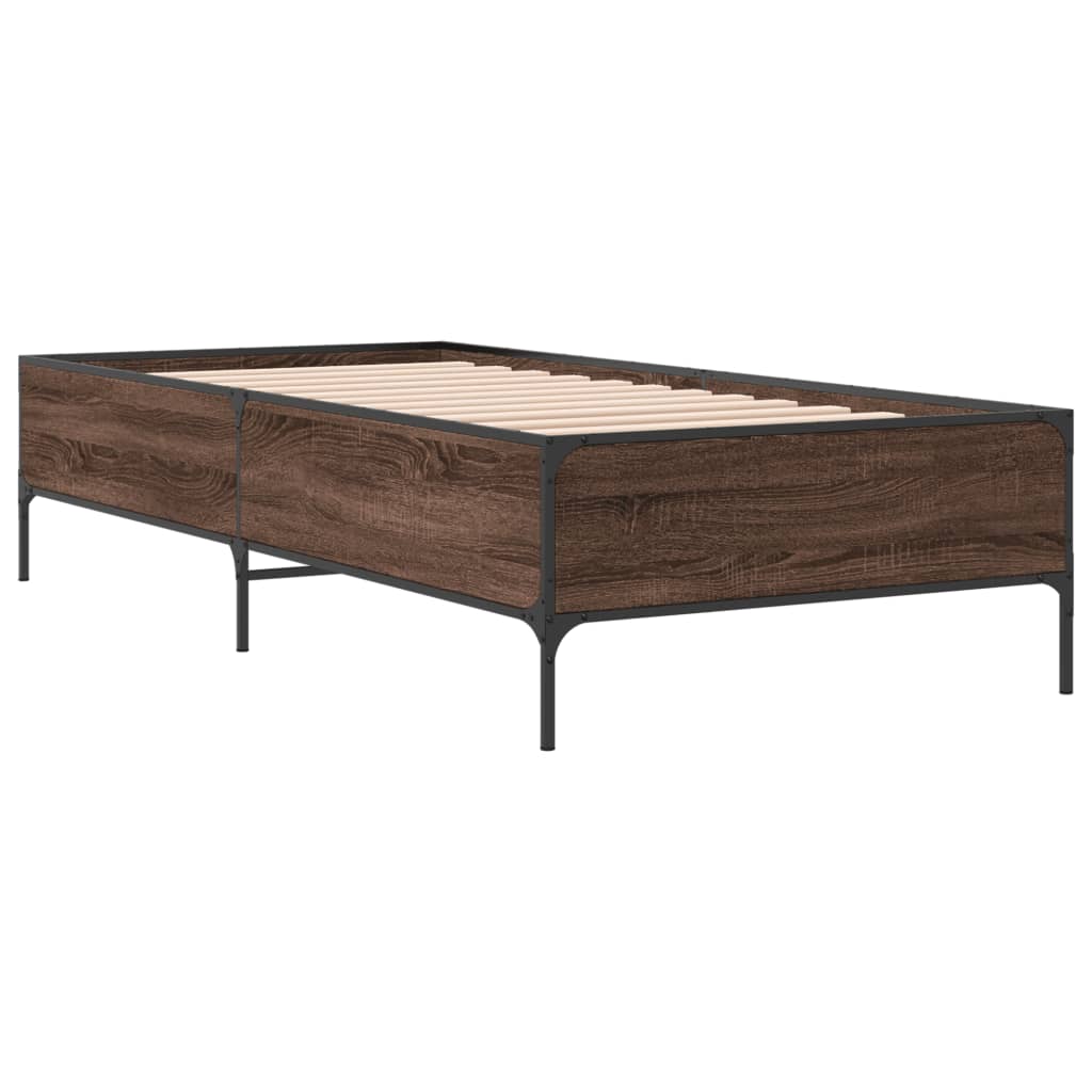 vidaXL Bedframe bewerkt hout en metaal bruin eikenkleurig 75x190 cm