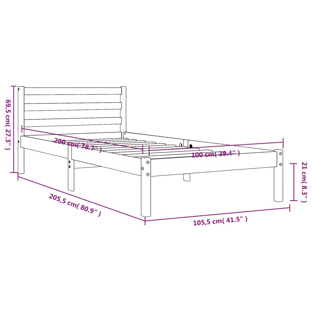 vidaXL Bedframe zonder matras massief grenenhout wasbruin 100x200 cm