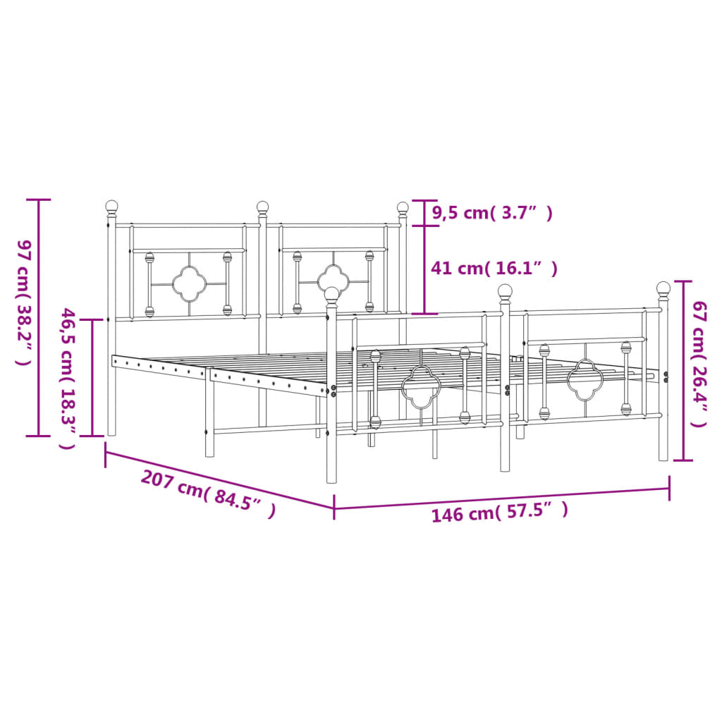 vidaXL Bedframe met hoofd- en voeteneinde metaal zwart 140x200 cm