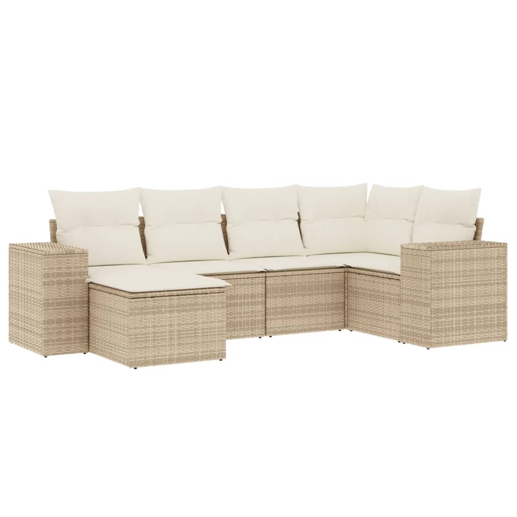 vidaXL 6-delige Loungeset met kussens poly rattan beige