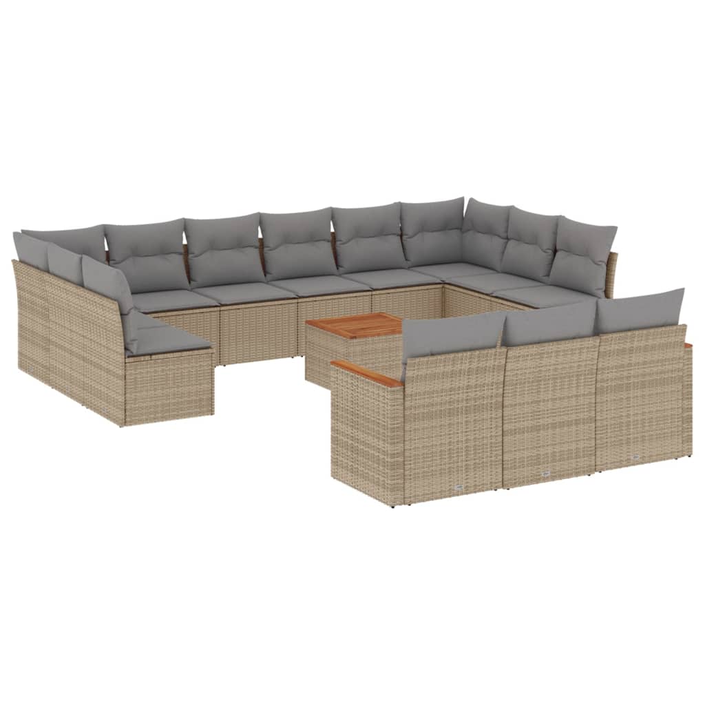 vidaXL 14-delige Loungeset met kussens poly rattan gemengd beige