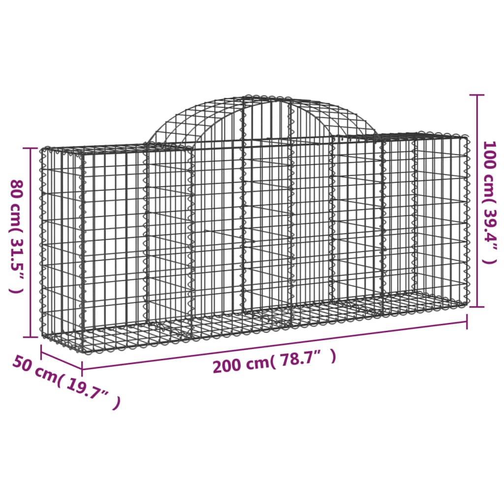 vidaXL Schanskorven 2 st gewelfd 200x50x80/100 cm gegalvaniseerd ijzer