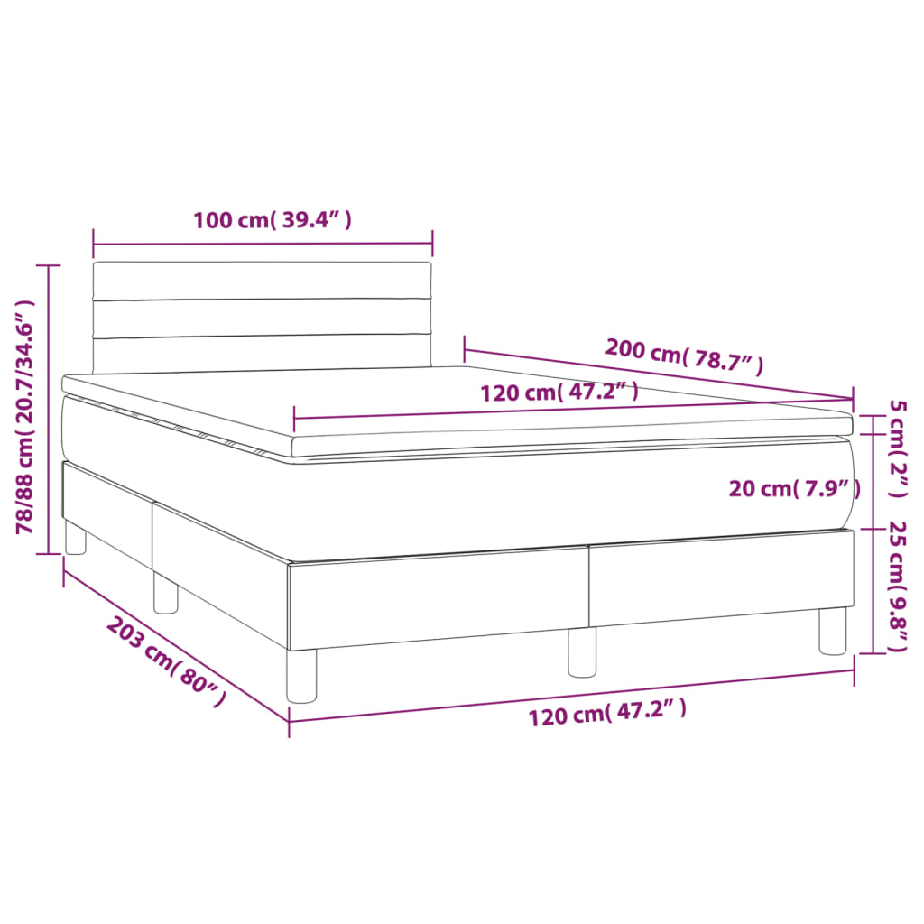 vidaXL Boxspring met matras stof donkergrijs 120x200 cm