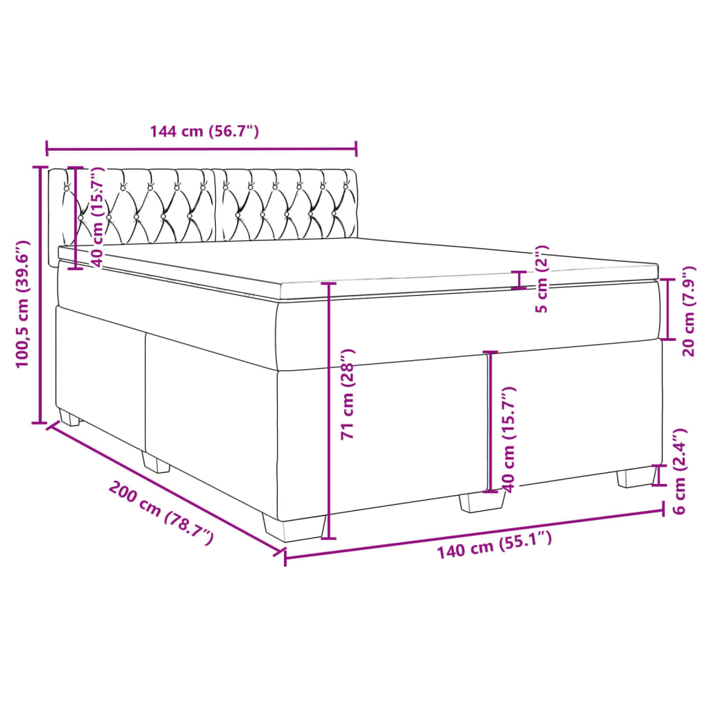 vidaXL Boxspring met matras fluweel donkerroze 140x200 cm