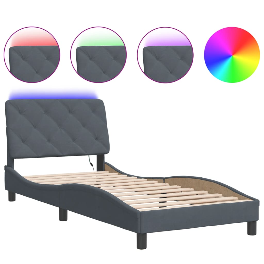 vidaXL Bedframe met LED-verlichting fluweel donkergrijs 90x190 cm