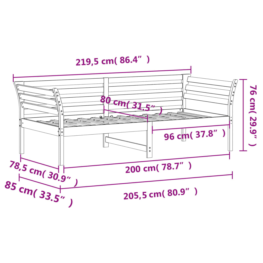 vidaXL Slaapbank zonder matras 80x200 cm massief grenenhout wasbruin