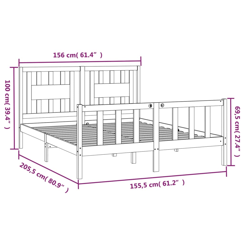 vidaXL Bedframe met hoofdbord massief grenenhout 150x200 cm