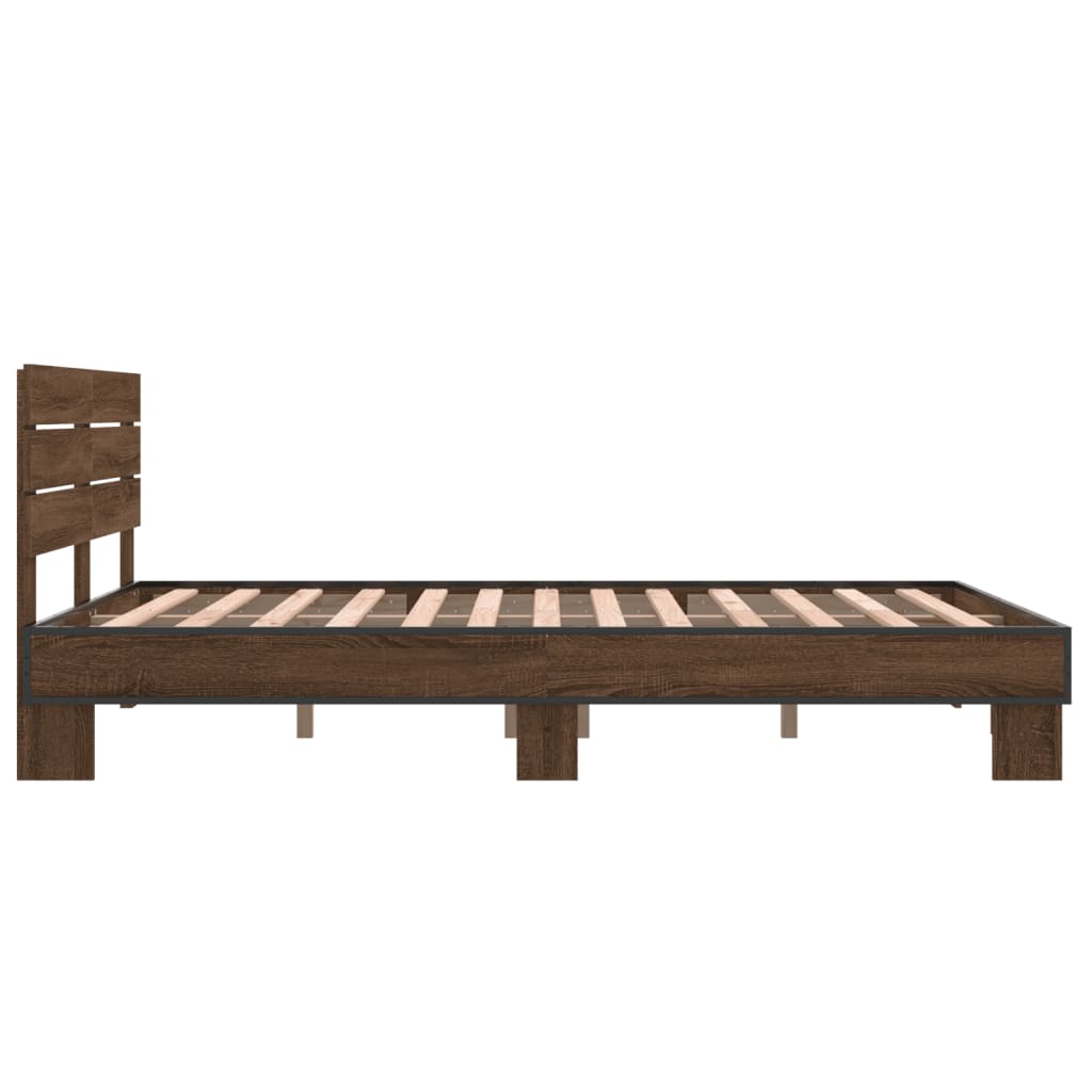 vidaXL Bedframe bewerkt hout metaal bruin eikenkleur 135x190 cm