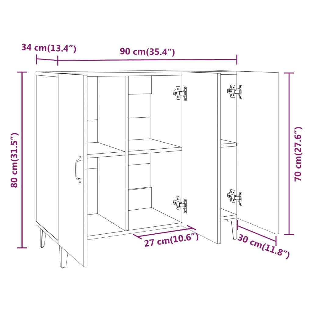 vidaXL Dressoir 90x34x80 cm bewerkt hout bruin eikenkleur