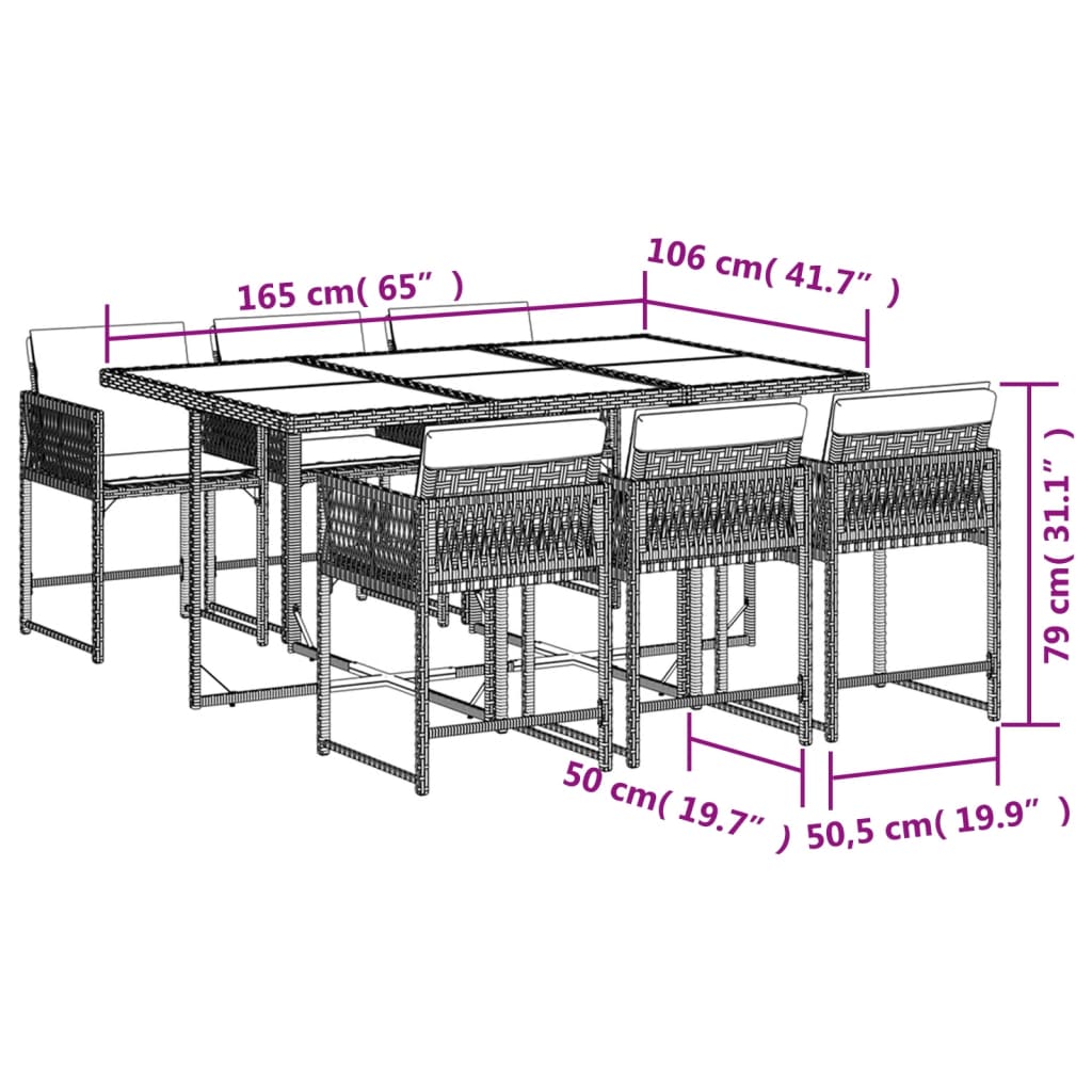 vidaXL 7-delige Tuinset met kussens poly rattan beige