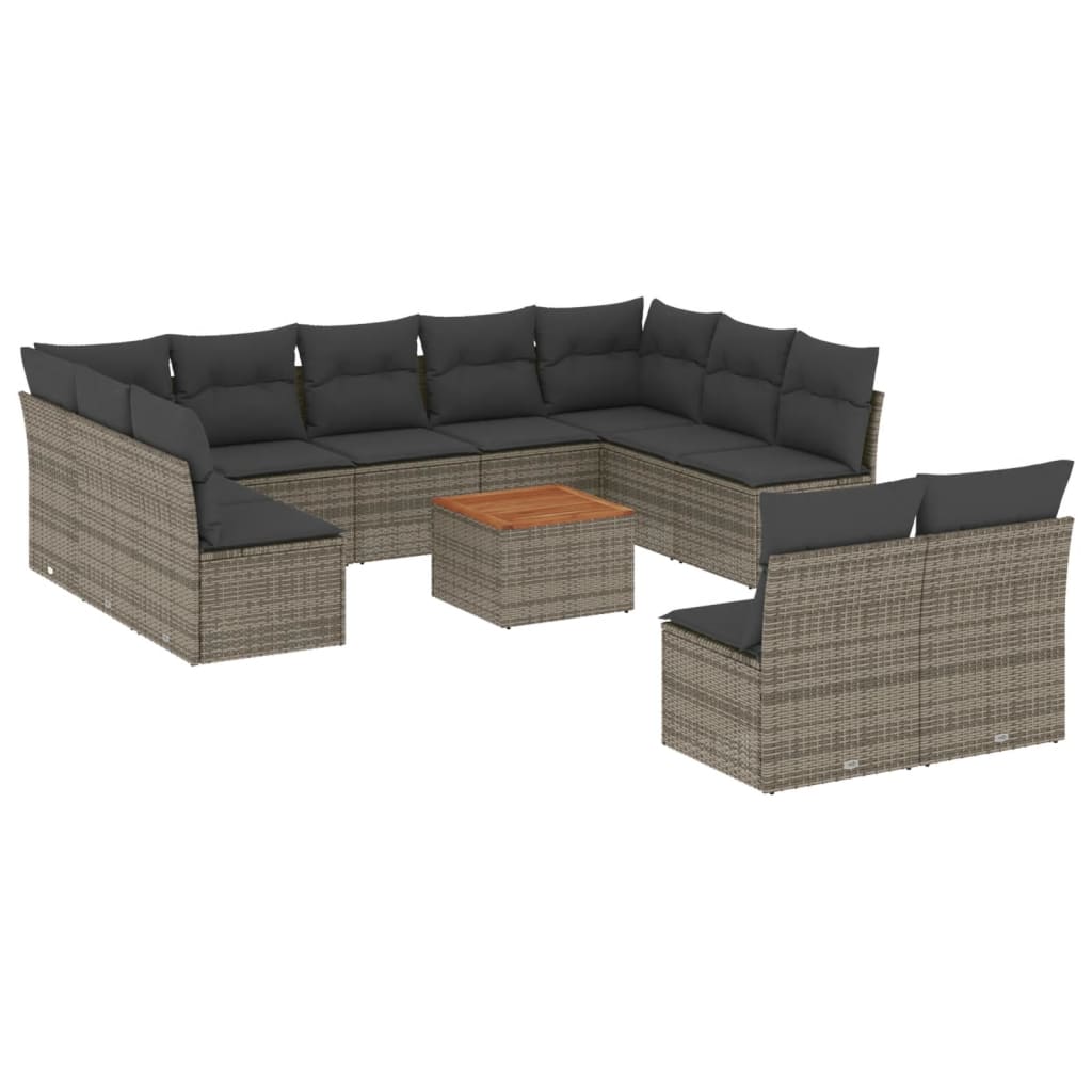 vidaXL 12-delige Loungeset met kussens poly rattan grijs