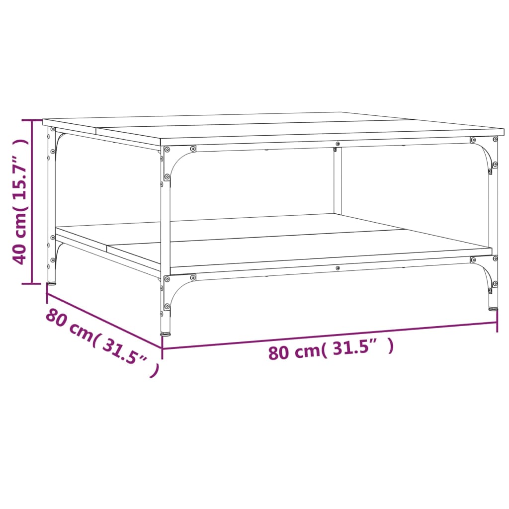 vidaXL Salontafel 80x80x40 cm bewerkt hout zwart