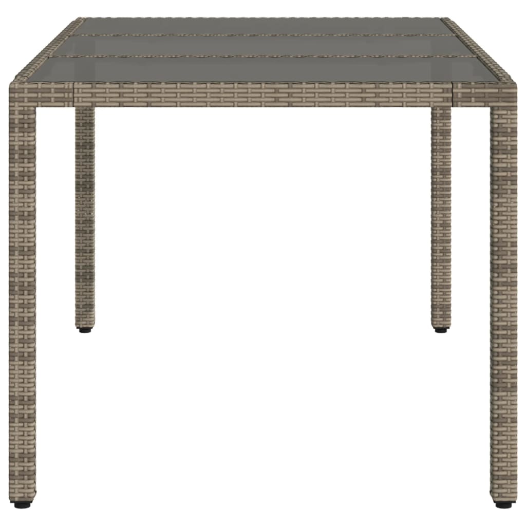 vidaXL Tuintafel met glazen blad 150x90x75 cm poly rattan grijs