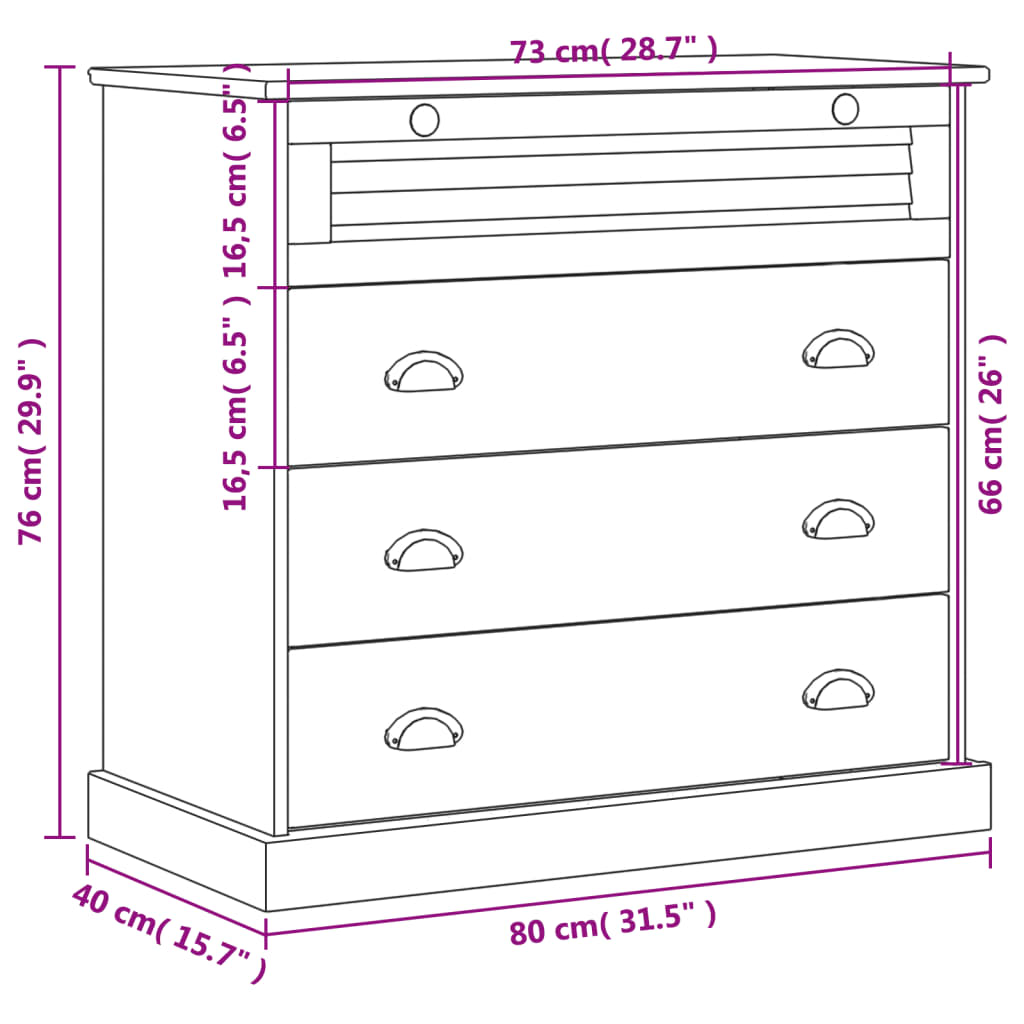 vidaXL Ladekast VIGO 80x40x76 cm massief grenenhout