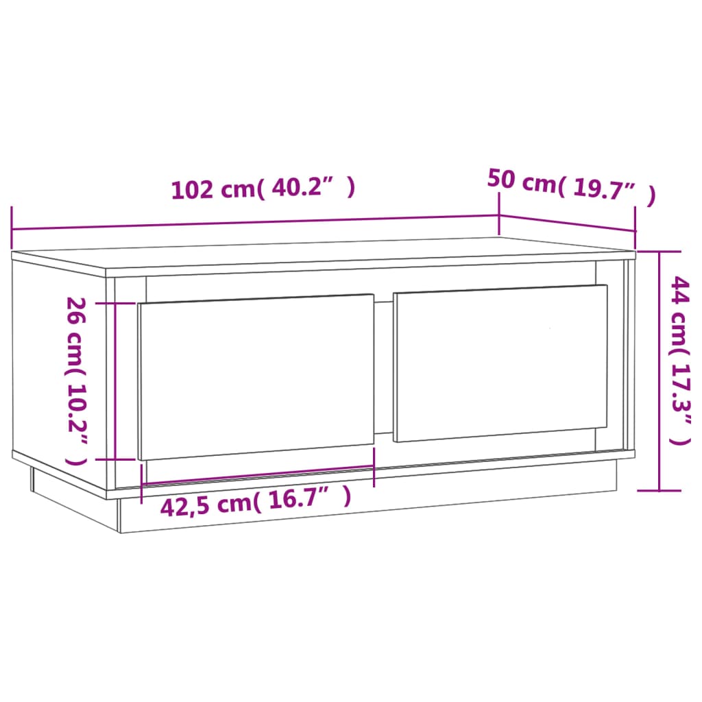 vidaXL Salontafel 102x50x44 cm bewerkt hout bruin eikenkleur