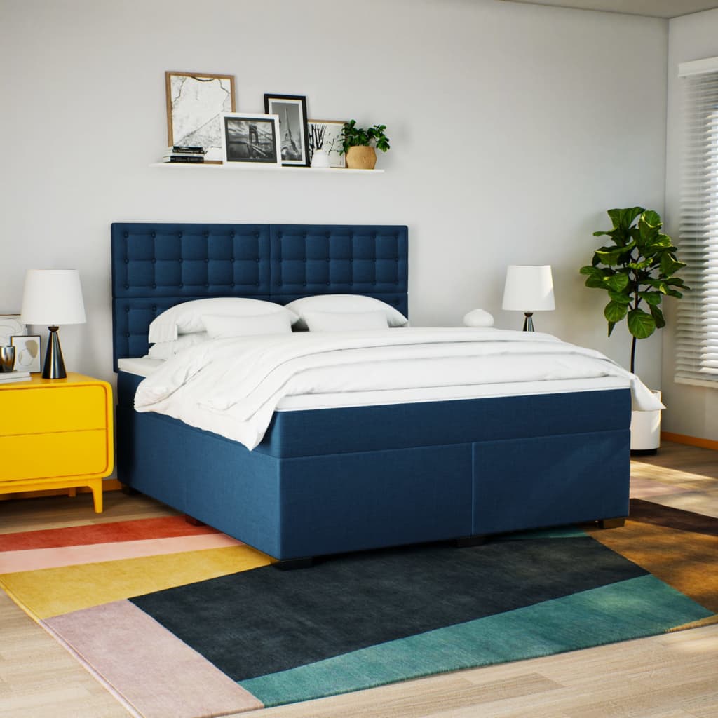 vidaXL Boxspring met matras stof blauw 180x200 cm