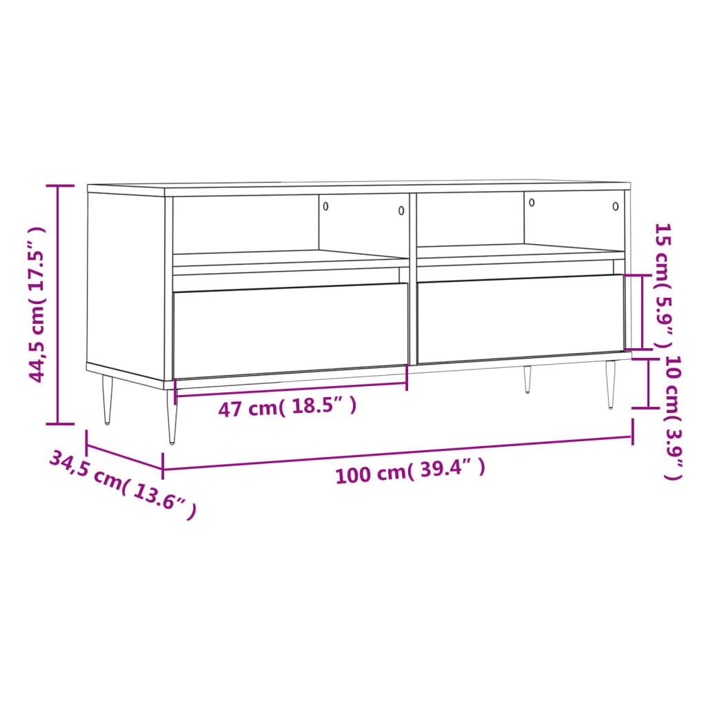 vidaXL Tv-meubel 100x34,5x44,5 cm bewerkt hout grijs sonoma eikenkleur