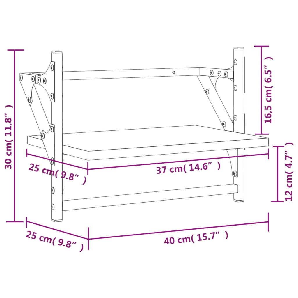 vidaXL Wandschappen met stangen 2 st 40x25x30 cm bruin eikenkleur