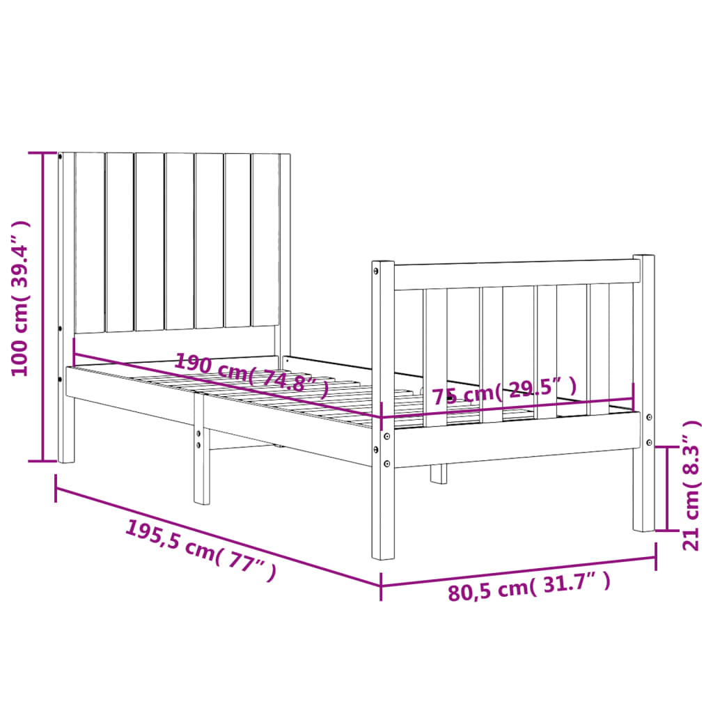 vidaXL Bedframe met hoofdbord massief hout wit