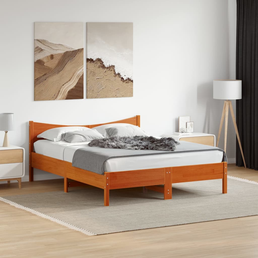 vidaXL Bedframe zonder matras massief grenenhout wasbruin 150x200 cm