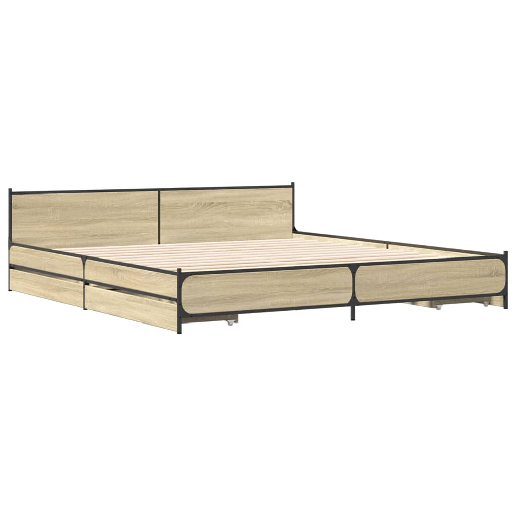 vidaXL Bedframe met lades bewerkt hout sonoma eikenkleurig 200x200 cm